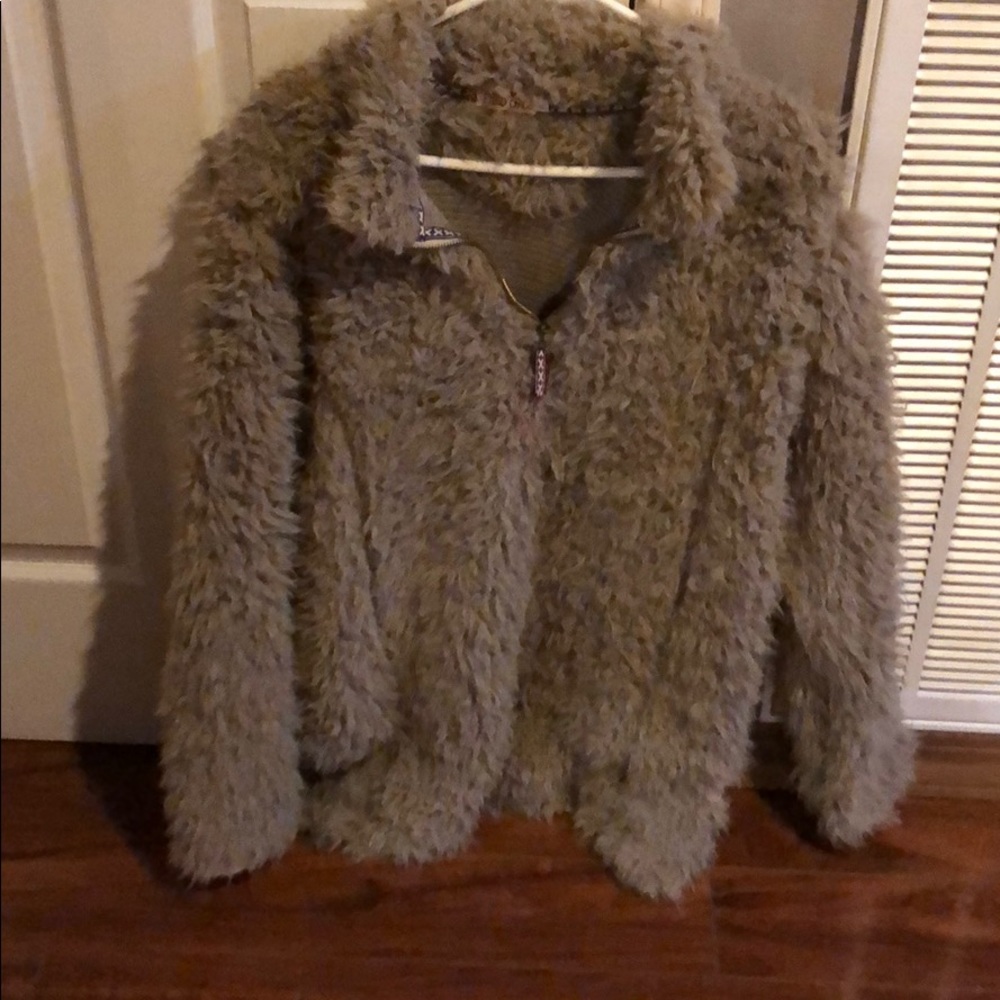 Fuzzy zip-neck over shirt